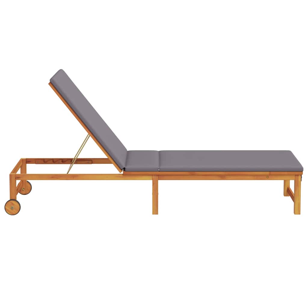 Sun Lounger Reclining Brown 53 x 202 x 89cm Solid Acacia wood