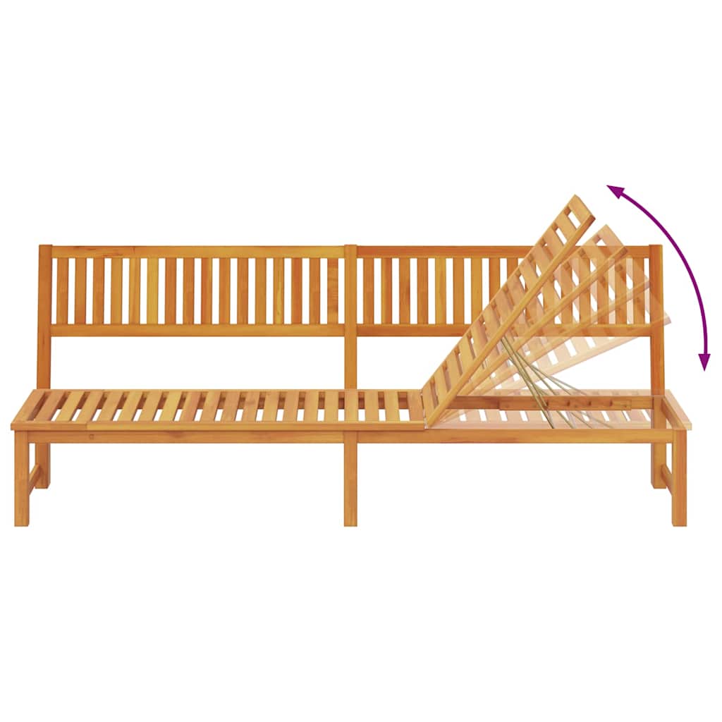 Sun Lounger Reclining Brown 200 x 57 x 75cm Solid Acacia wood