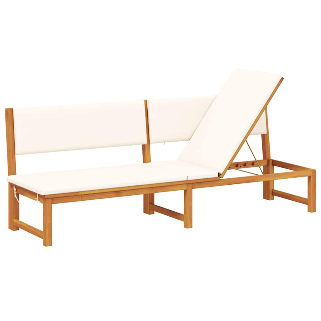 Sun Lounger Reclining Brown 200 x 57 x 75cm Solid Acacia wood