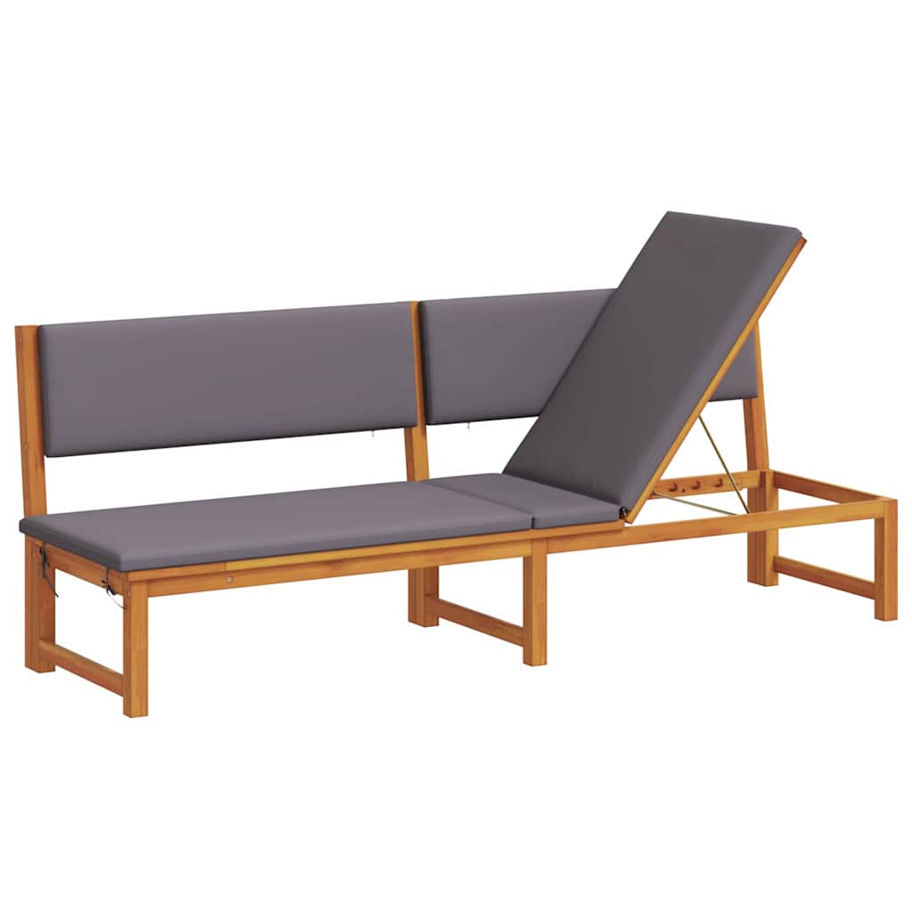 Sun Lounger Reclining Brown 200 x 57 x 75cm Solid Acacia wood
