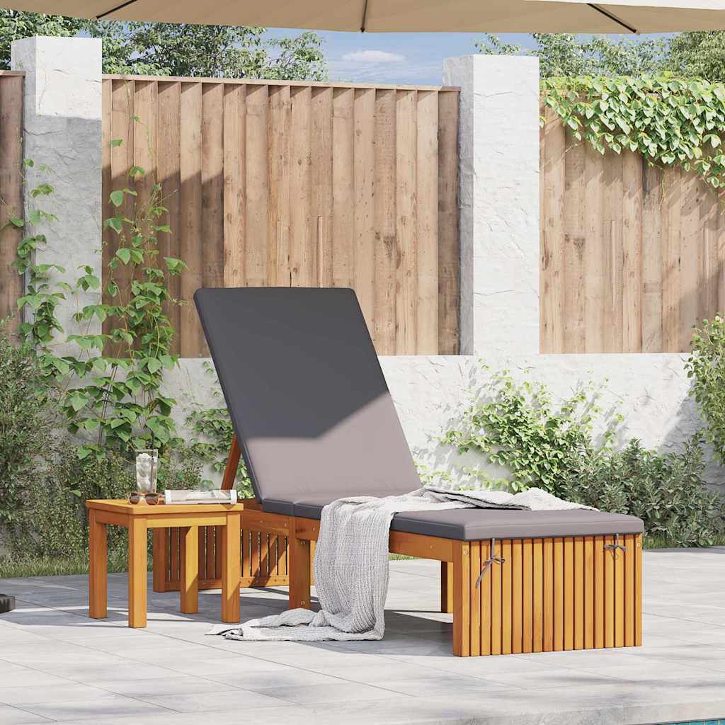 Sun Lounger Reclining Brown 200 x 55 x 94cm Solid Acacia wood