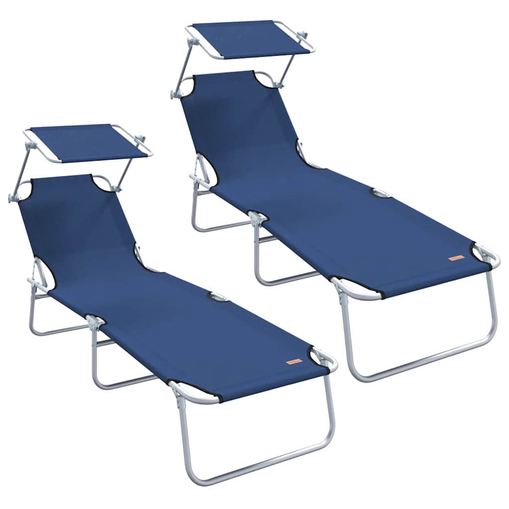 Sun Lounger Folding 2-person 2 pcs Blue 58 x 188 x 77cm Fabric