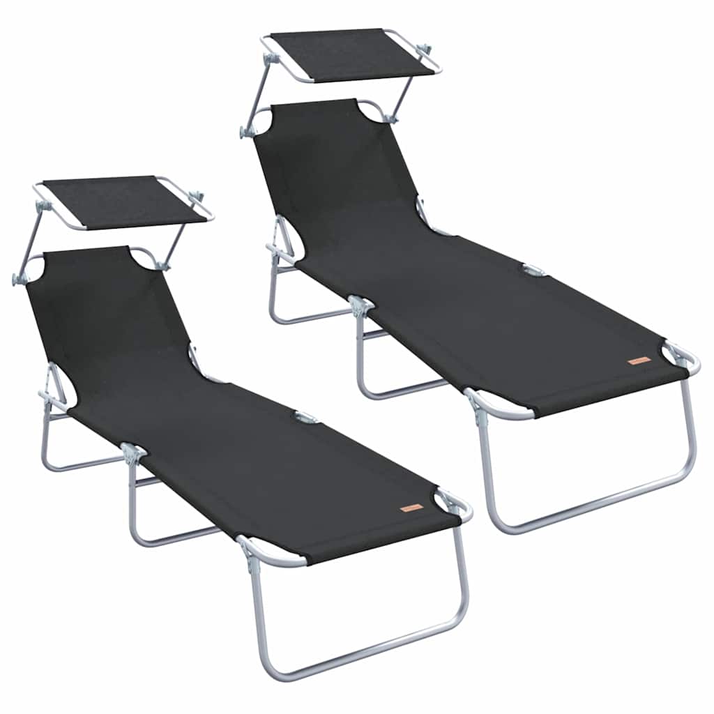 Sun Lounger Folding 2-person 2 pcs Black 58 x 188 x 77cm Fabric