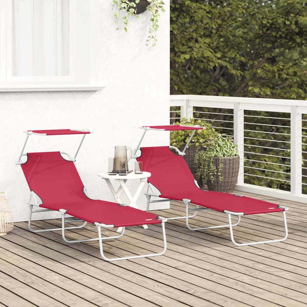 Sun Lounger Folding 2-person 2 pcs Red 58 x 188 x 77cm Fabric