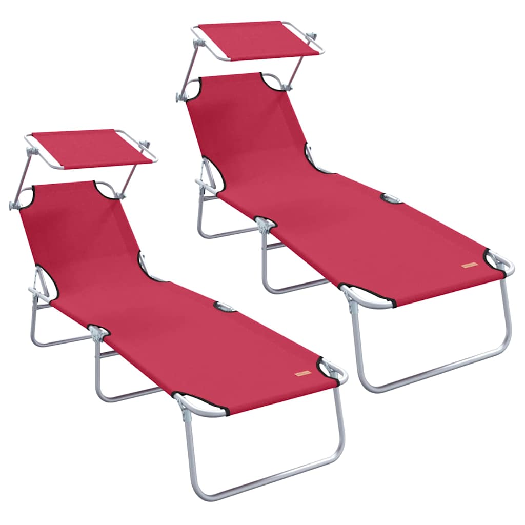 Sun Lounger Folding 2-person 2 pcs Red 58 x 188 x 77cm Fabric