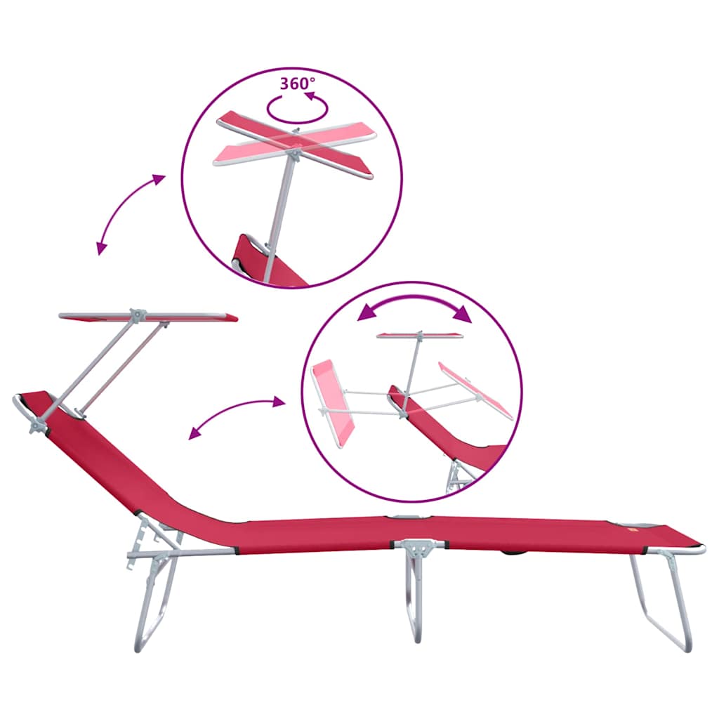 Sun Lounger Folding 2-person 2 pcs Red 58 x 188 x 77cm Fabric
