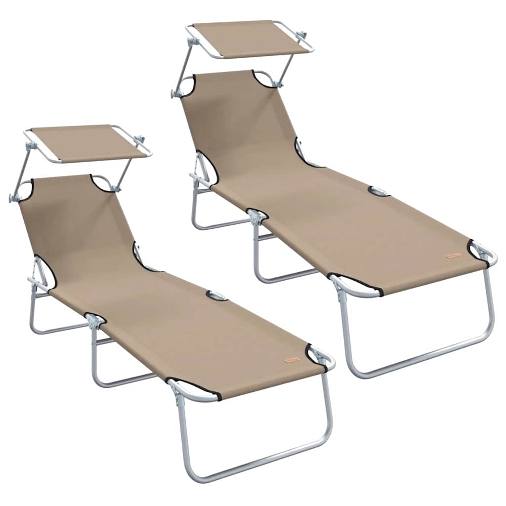 Sun Lounger Folding 2-person 2 pcs Taupe 58 x 188 x 77cm Fabric