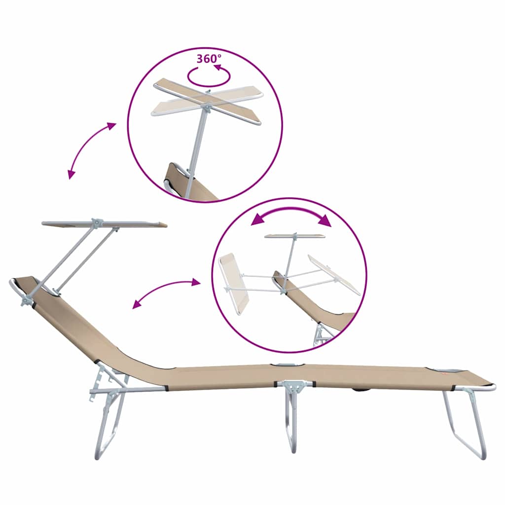 Sun Lounger Folding 2-person 2 pcs Taupe 58 x 188 x 77cm Fabric