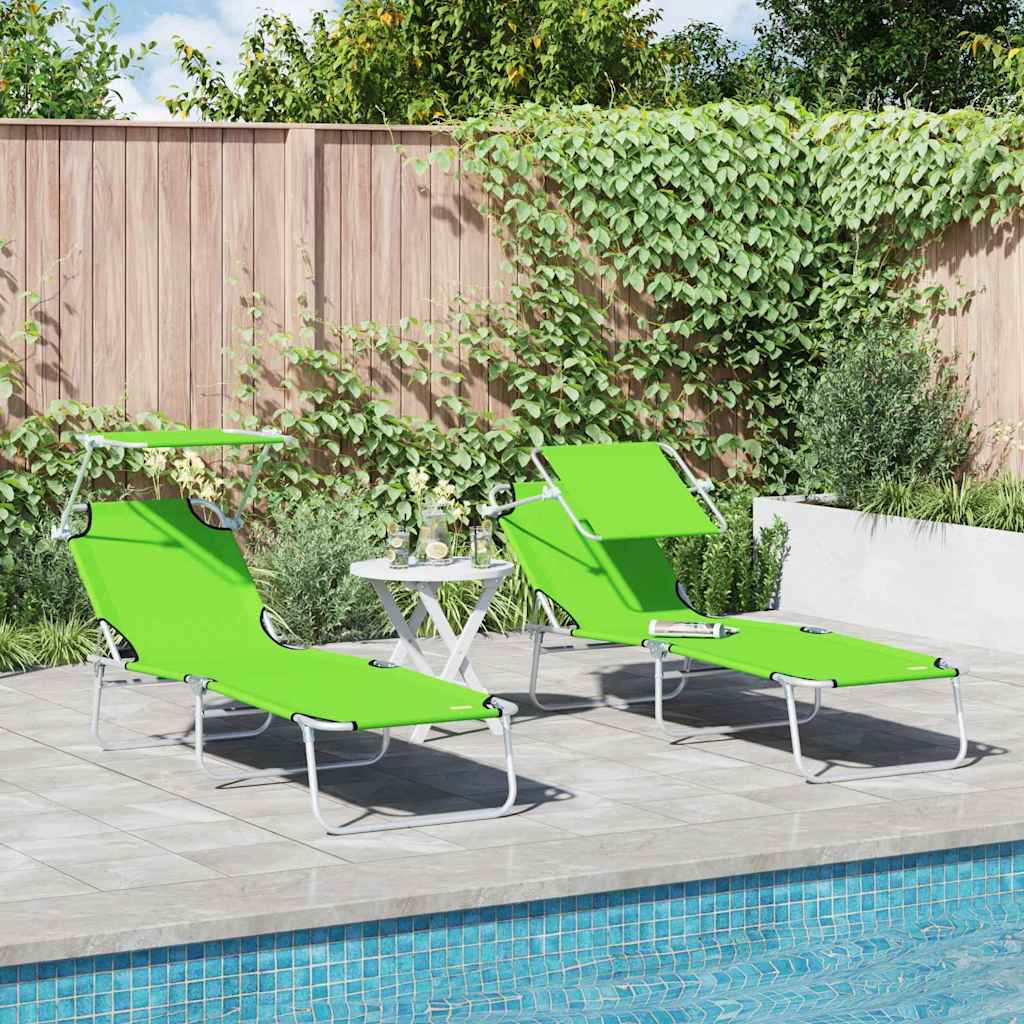 Sun Lounger Folding 2-person 2 pcs Green 58 x 188 x 77cm Fabric