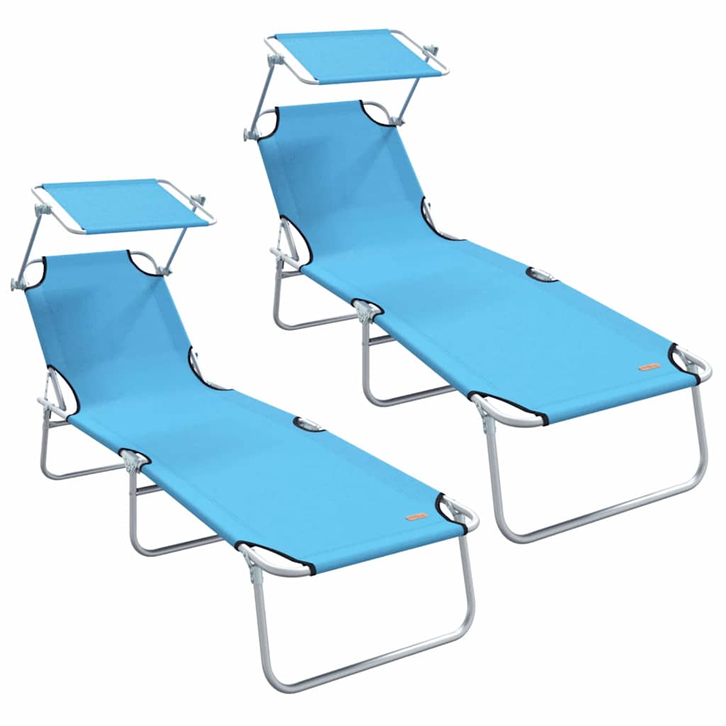 Sun Lounger Folding 2-person 2 pcs Blue 58 x 188 x 77cm Fabric