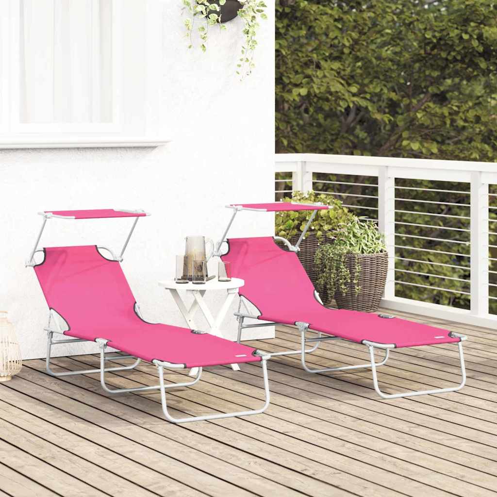 Sun Lounger Folding 2-person 2 pcs Pink 58 x 188 x 77cm Fabric
