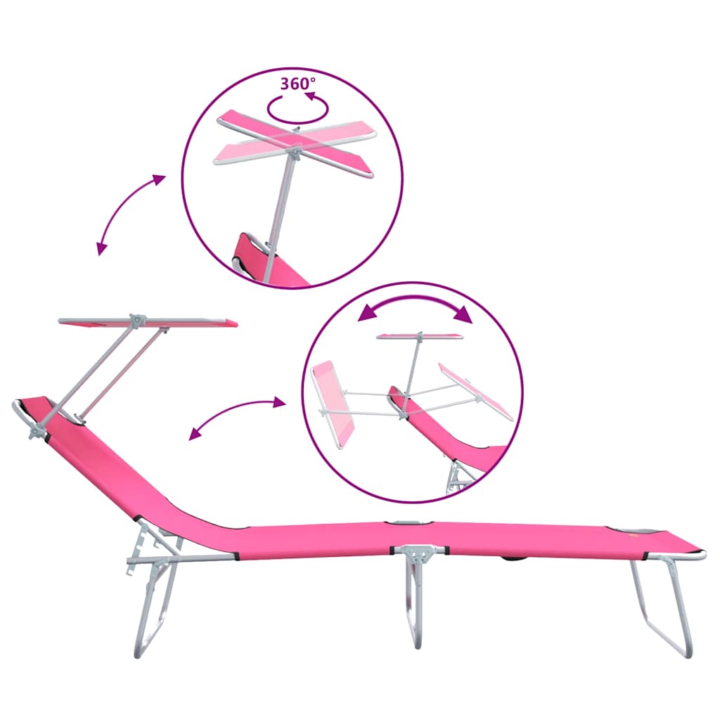 Sun Lounger Folding 2-person 2 pcs Pink 58 x 188 x 77cm Fabric