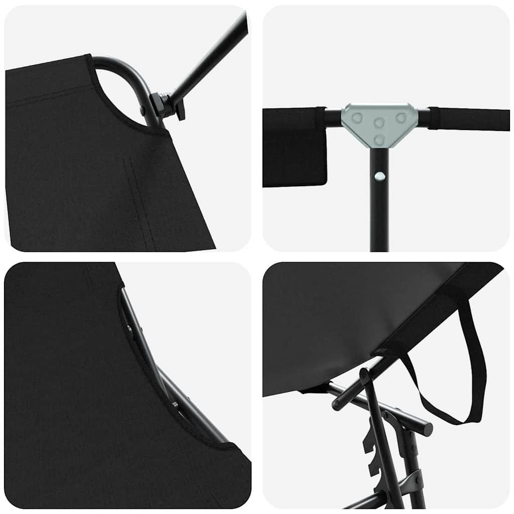 Folding Sun Lounger Folding Black 56 x 190 x 81cm Fabric