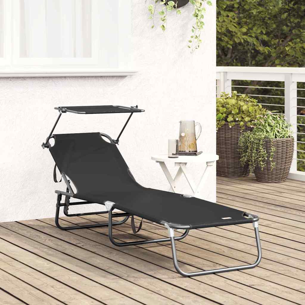 Folding Sun Lounger Folding Black 56 x 190 x 81cm Fabric