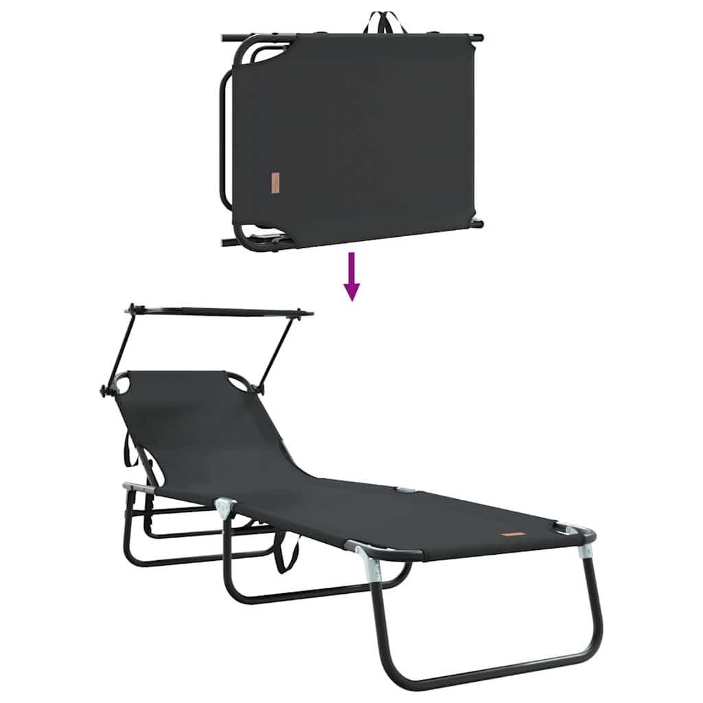 Folding Sun Lounger Folding Black 56 x 190 x 81cm Fabric