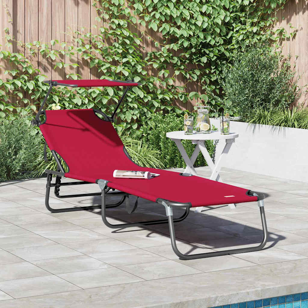 Folding Sun Lounger Folding 1-person Red 56 x 190 x 81cm Fabric
