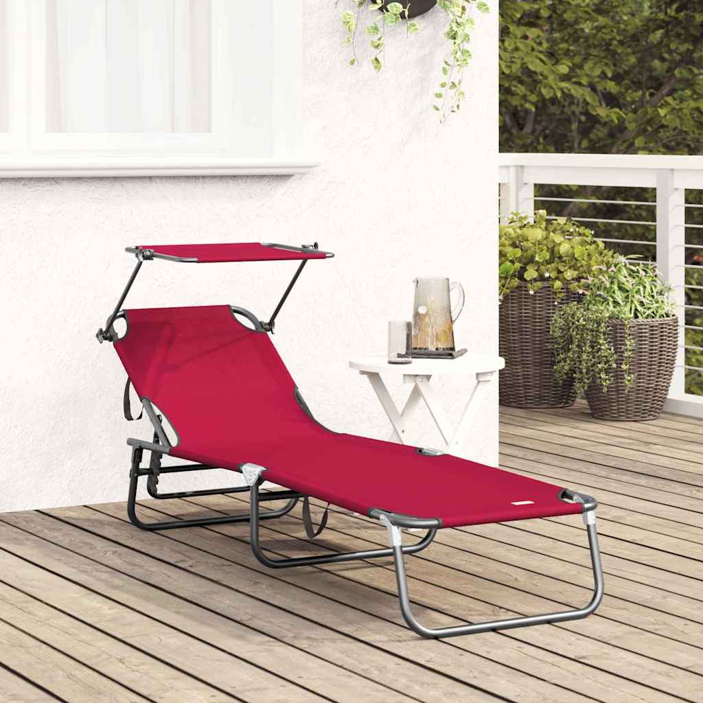 Folding Sun Lounger Folding 1-person Red 56 x 190 x 81cm Fabric