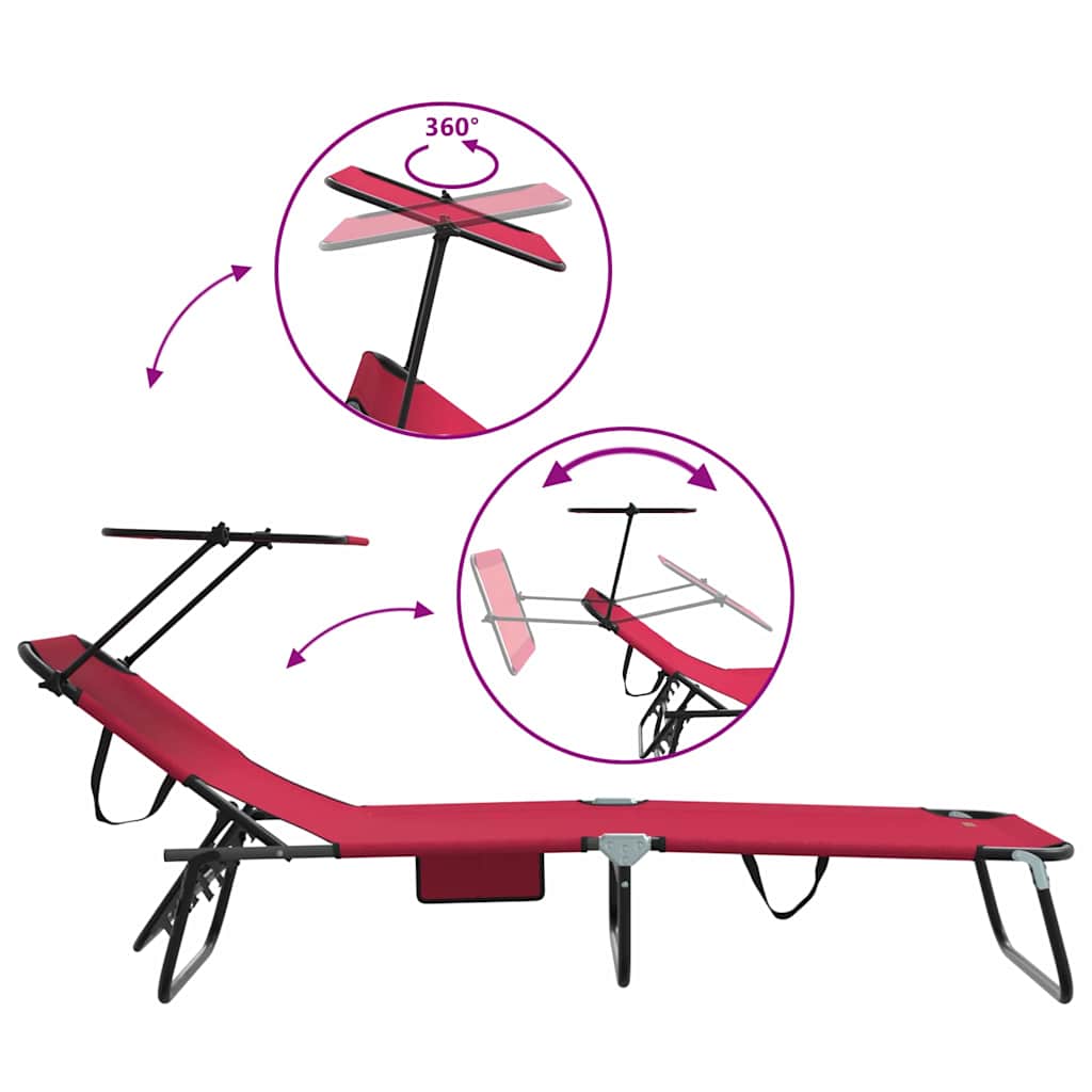 Folding Sun Lounger Folding 1-person Red 56 x 190 x 81cm Fabric