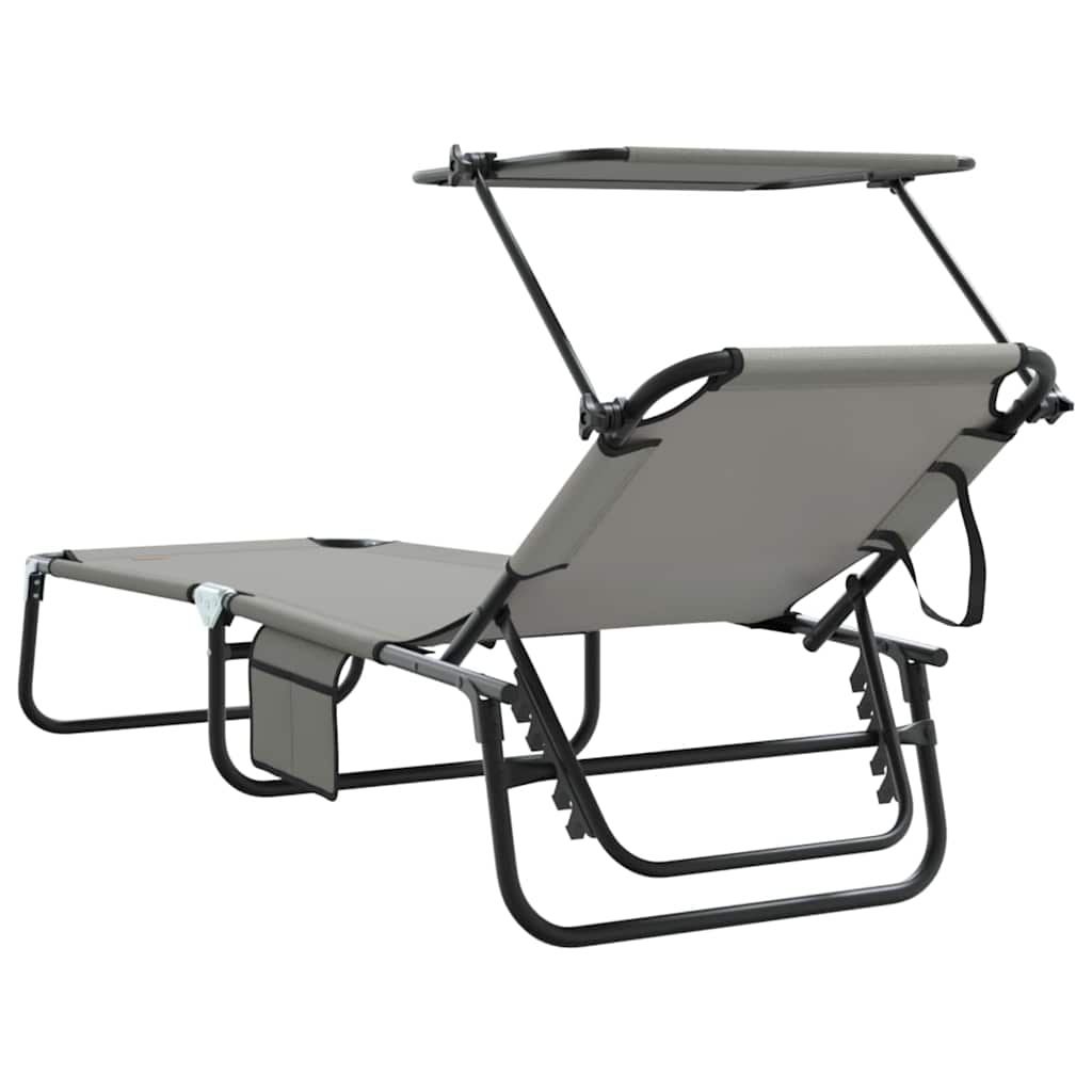 Folding Sun Lounger Folding Grey 56 x 190 x 81cm Fabric