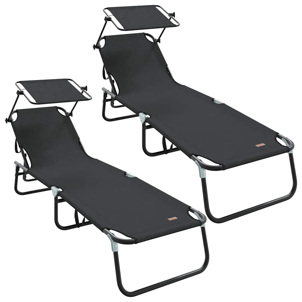 Folding Sun Lounger Folding 2 pcs Black 56 x 190 x 81cm Fabric
