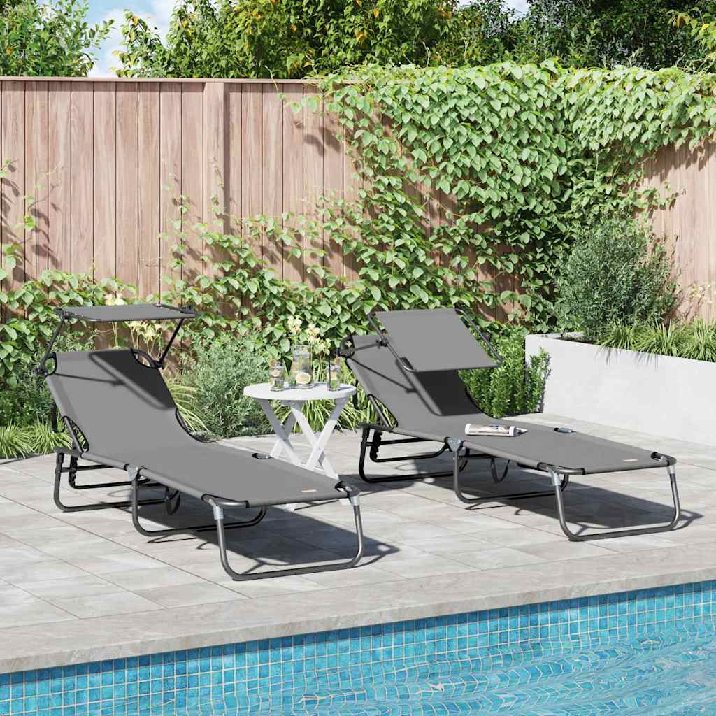 Folding Sun Lounger Folding 2 pcs Grey 56 x 190 x 81cm Fabric