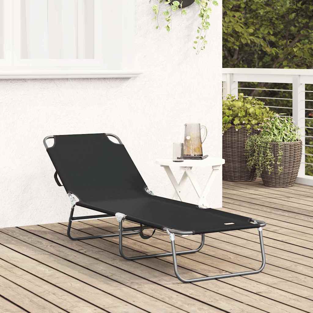 Folding Sun Lounger Folding Black 56 x 189 x 87cm Fabric