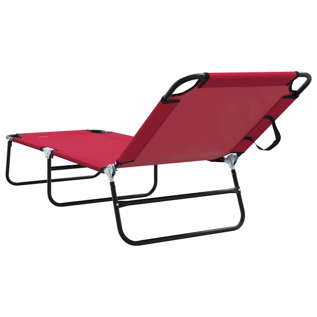 Folding Sun Lounger Folding 1-person Red 56 x 189 x 87cm Fabric