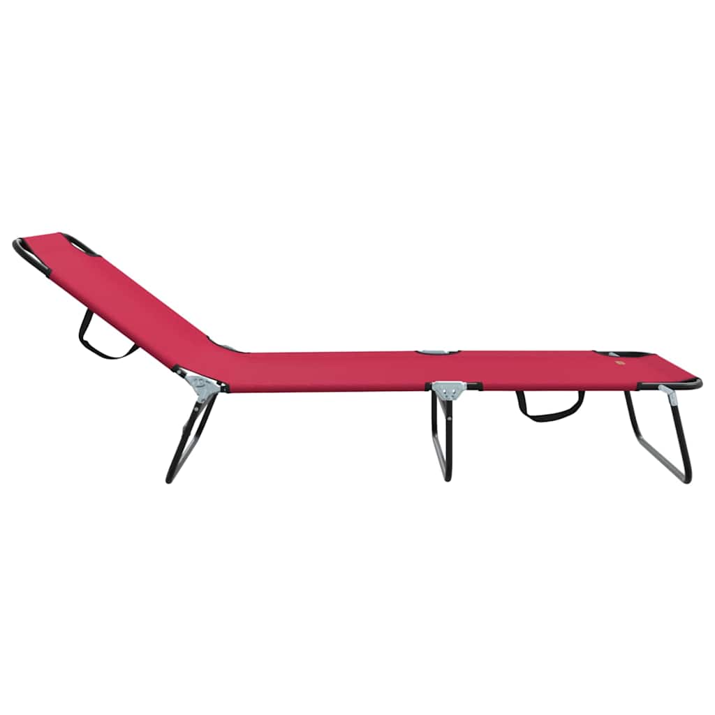 Folding Sun Lounger Folding 1-person Red 56 x 189 x 87cm Fabric