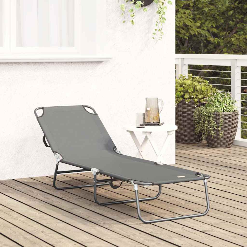 Folding Sun Lounger Folding Grey 56 x 189 x 87cm Fabric