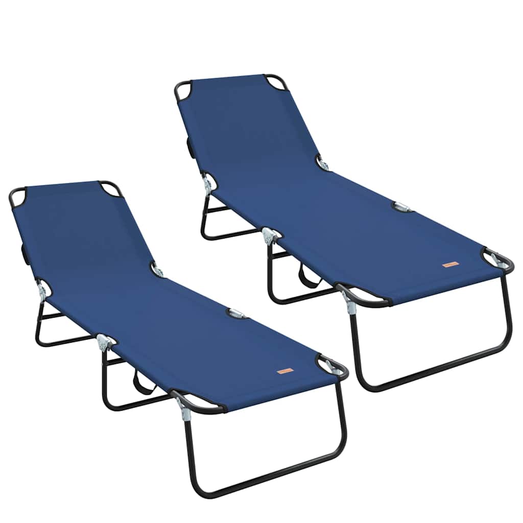 Folding Sun Lounger Folding 2 pcs Blue 56 x 189 x 87cm Fabric
