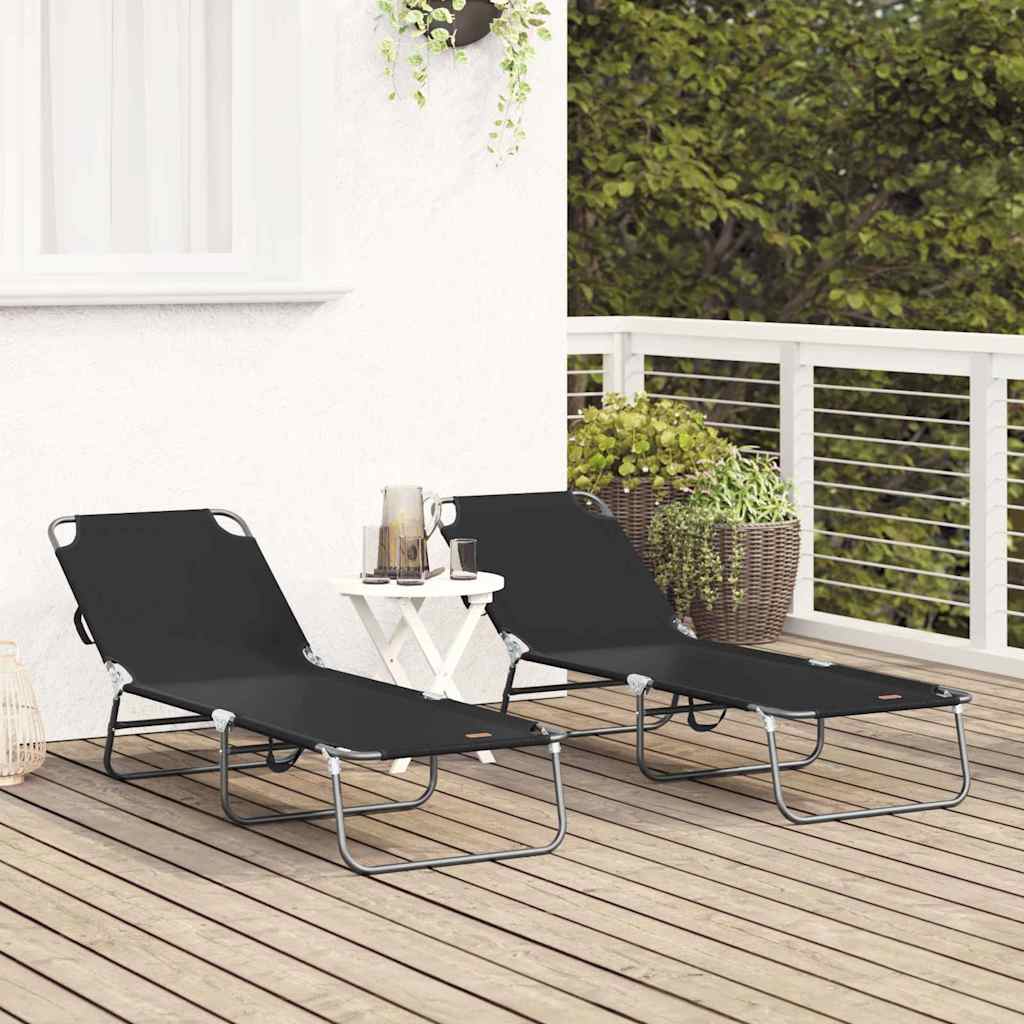 Folding Sun Lounger Folding 2 pcs Black 56 x 189 x 87cm Fabric
