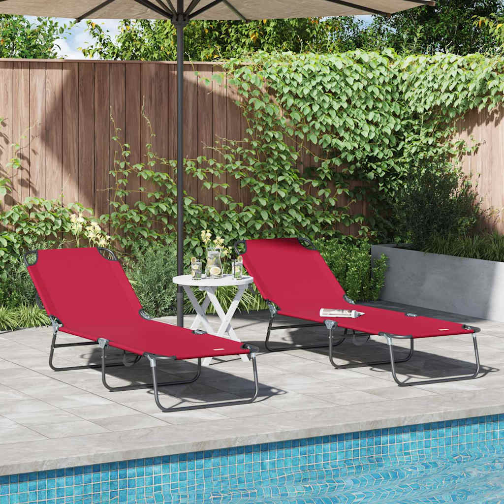Folding Sun Lounger Folding 2 pcs Red 56 x 189 x 87cm Fabric