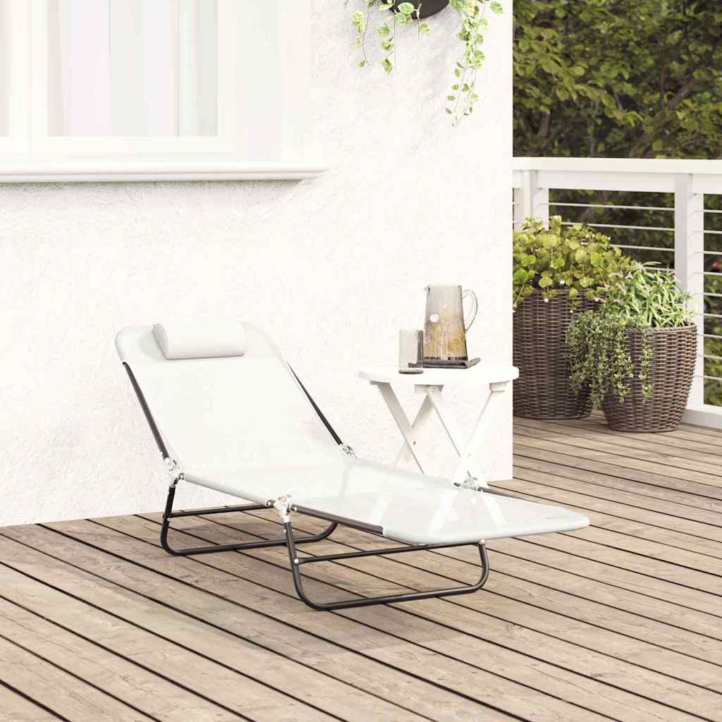 Folding Sun Lounger Folding Cream 182 x 55 x 85.5cm Textilene