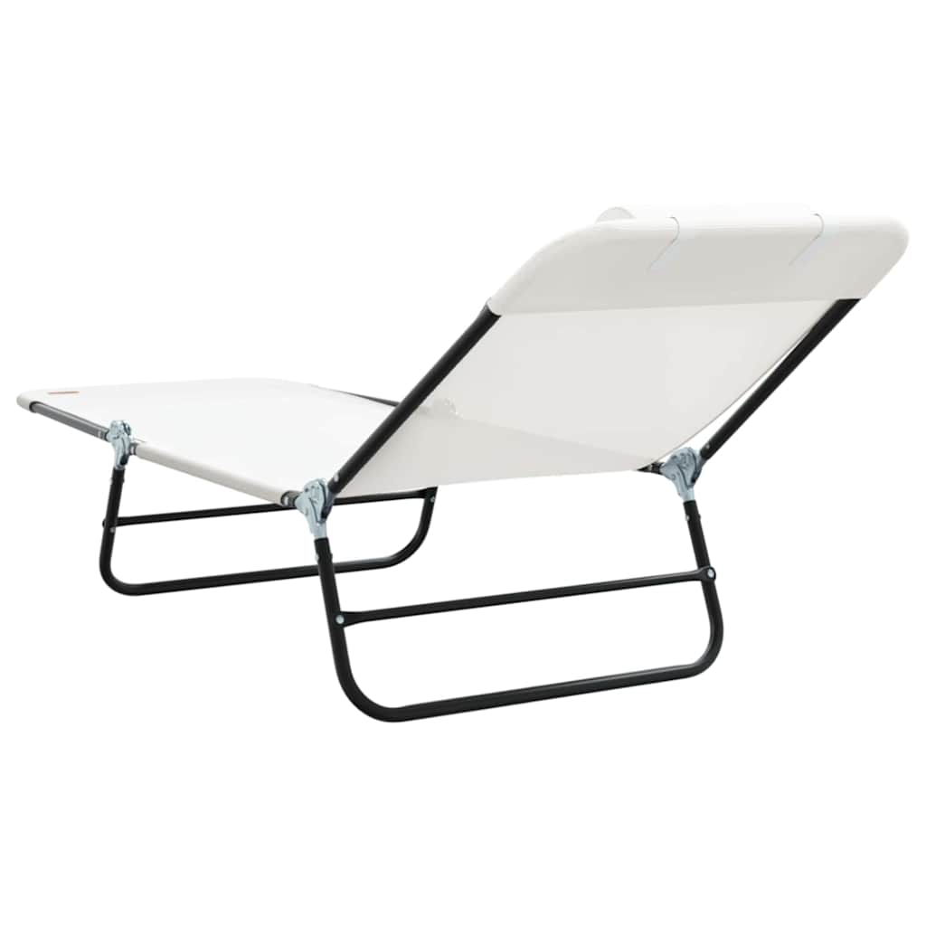 Folding Sun Lounger Folding Cream 182 x 55 x 85.5cm Textilene