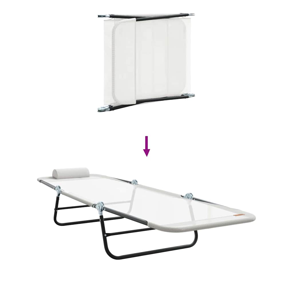 Folding Sun Lounger Folding Cream 182 x 55 x 85.5cm Textilene