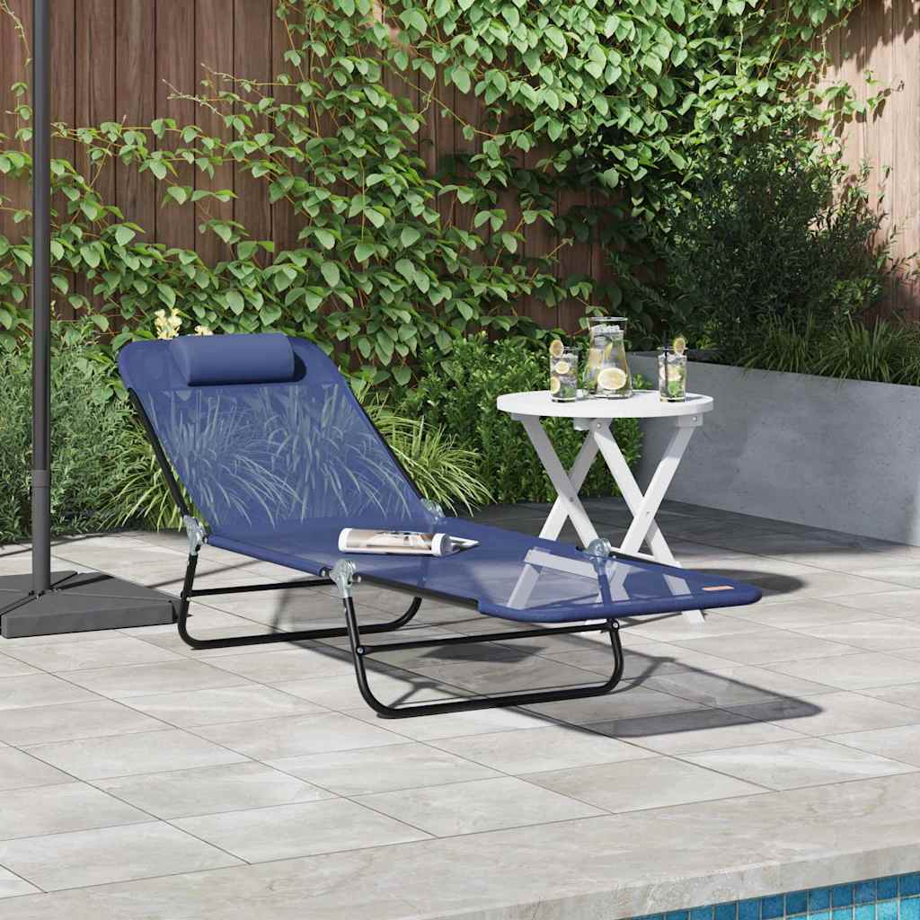 Folding Sun Lounger Folding Navy 182 x 55 x 85.5cm Textilene