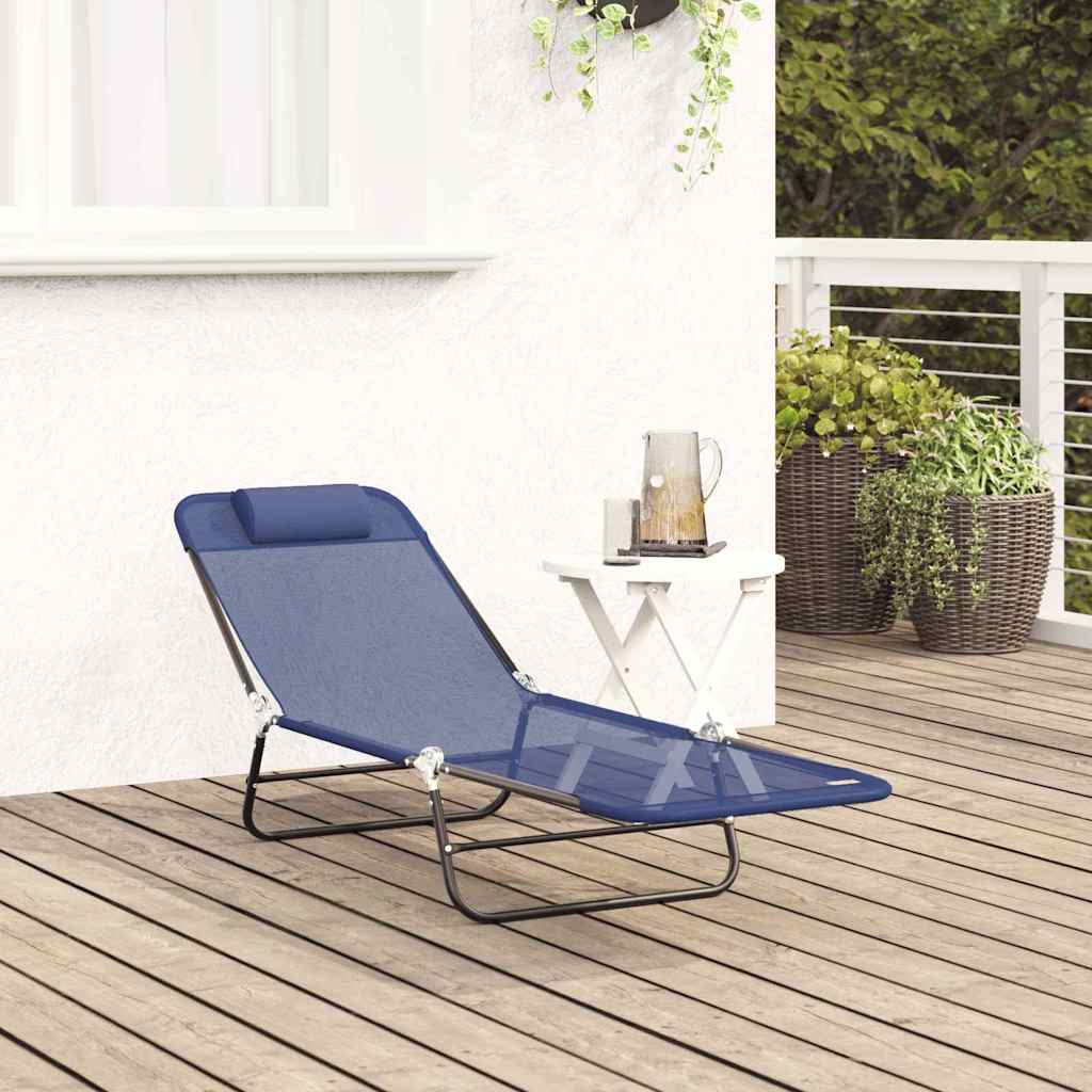 Folding Sun Lounger Folding Navy 182 x 55 x 85.5cm Textilene