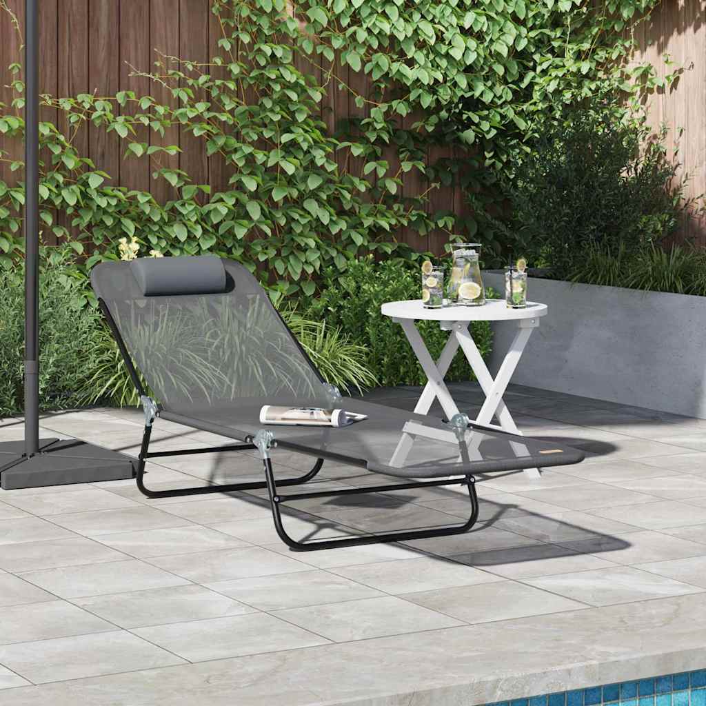 Folding Sun Lounger Folding Grey 182 x 55 x 85.5cm Textilene