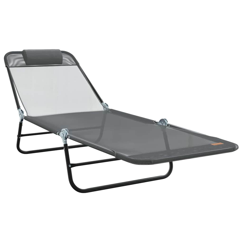 Folding Sun Lounger Folding Grey 182 x 55 x 85.5cm Textilene