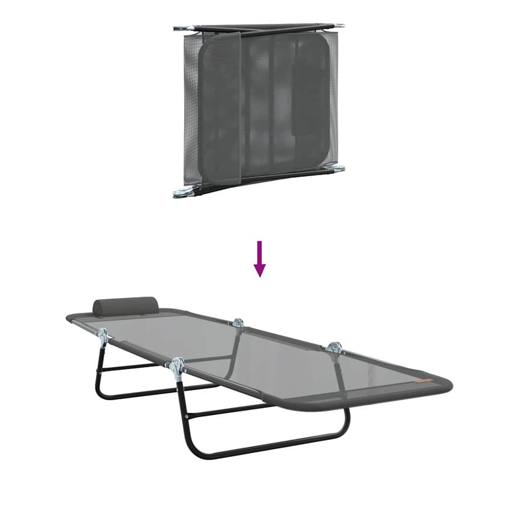 Folding Sun Lounger Folding Grey 182 x 55 x 85.5cm Textilene