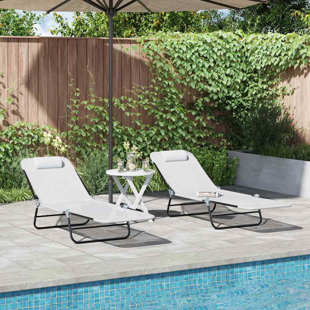 Folding Sun Lounger 2 pcs Cream 182 x 55 x 85.5cm Textilene