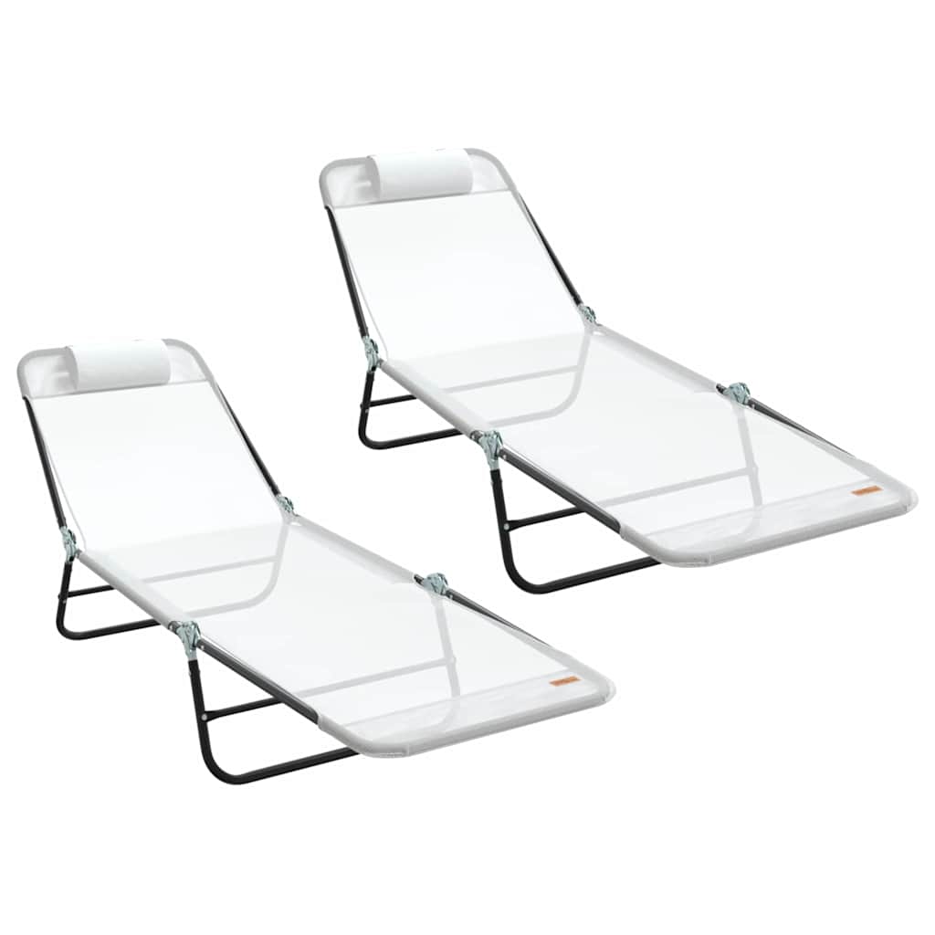 Folding Sun Lounger 2 pcs Cream 182 x 55 x 85.5cm Textilene