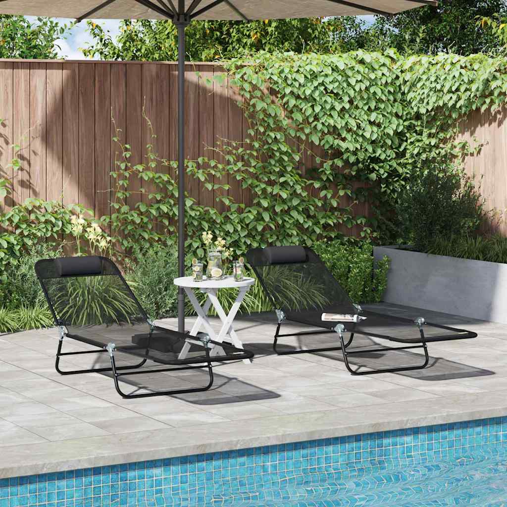 Folding Sun Lounger 2 pcs Black 182 x 55 x 85.5cm Textilene