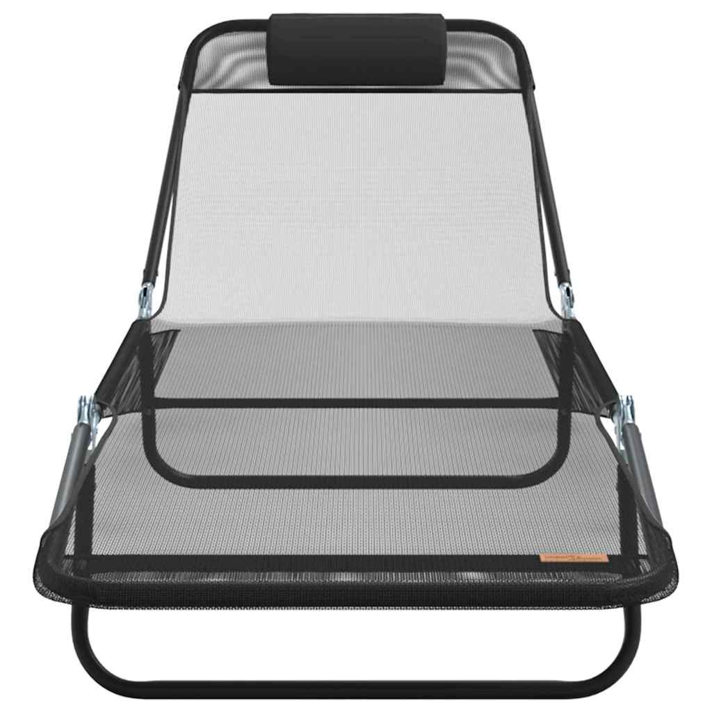 Folding Sun Lounger 2 pcs Black 182 x 55 x 85.5cm Textilene