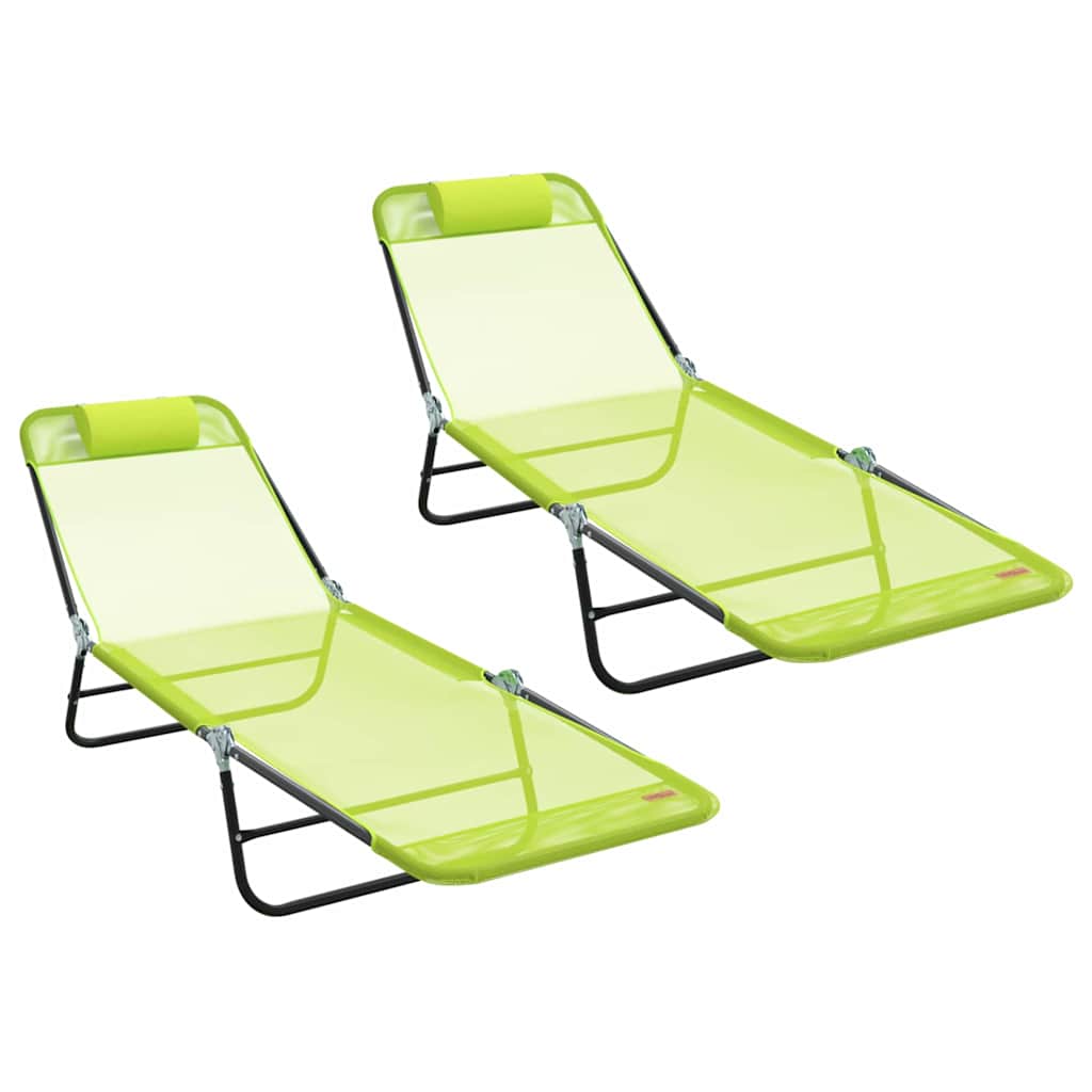 Folding Sun Lounger 2 pcs Green 182 x 55 x 85.5cm Textilene