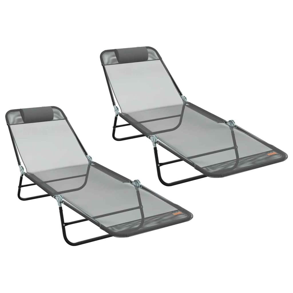 Folding Sun Lounger 2 pcs Grey 182 x 55 x 85.5cm Textilene