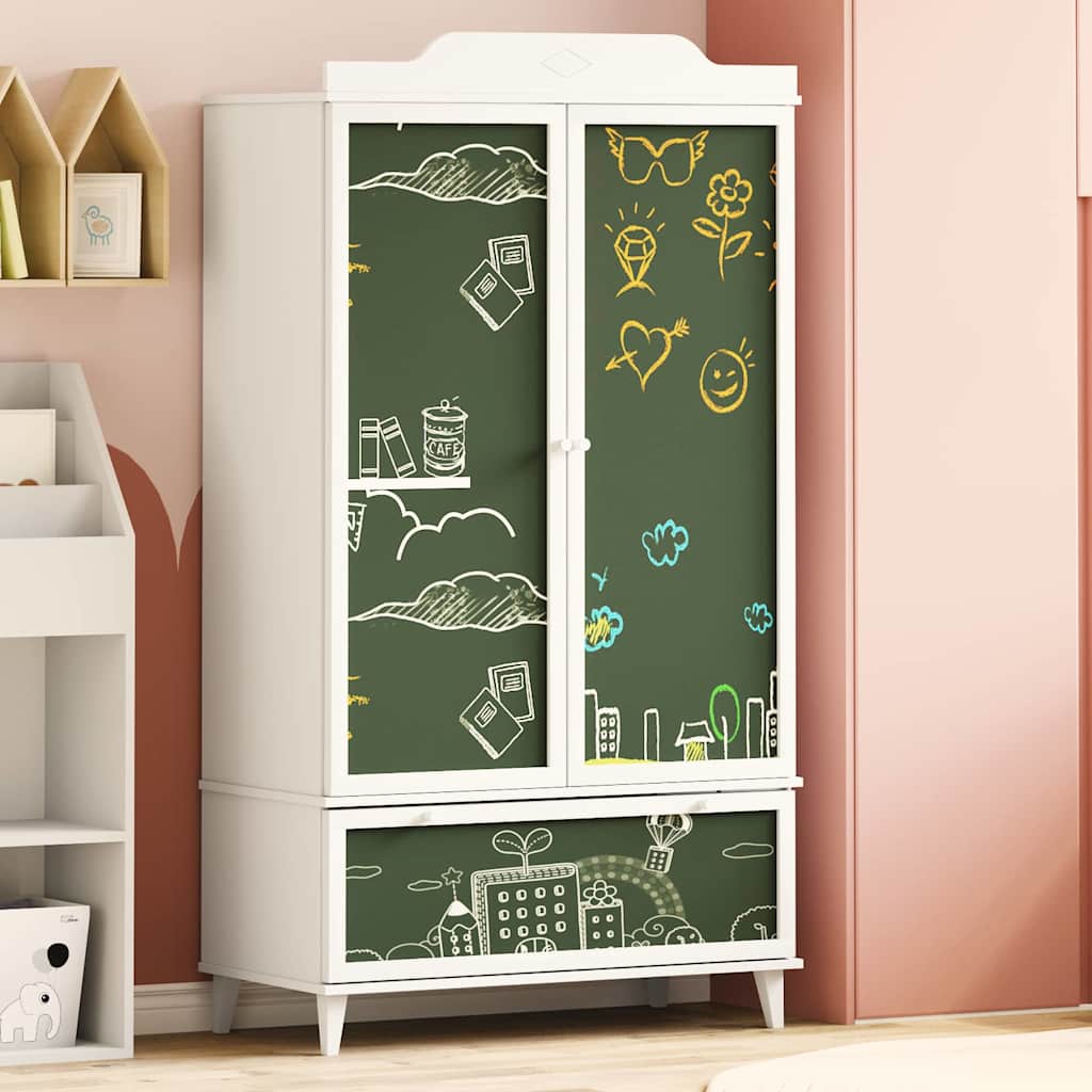Chalkboard Wardrobe with Drawer with Door White Engineered wood