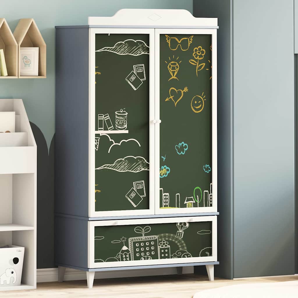 Chalkboard Wardrobe with Drawer Grey and white Engineered wood