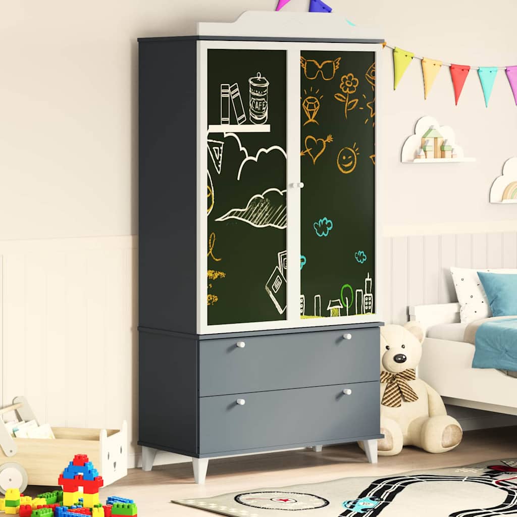 Chalkboard Wardrobe with Drawer Grey and white Engineered wood