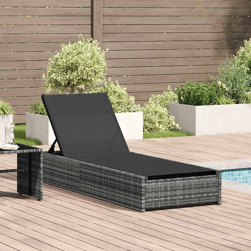 Sun Lounger Reclining 1-person Grey 60 x 200 x 27cm Poly Rattan